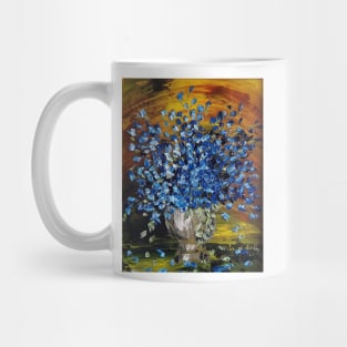 Blue Flowers, Blue Vintage Flowers, Vintage Decor, Blue Flowers on gold, Modern Impressionism, Floral decor, blue decor Mug